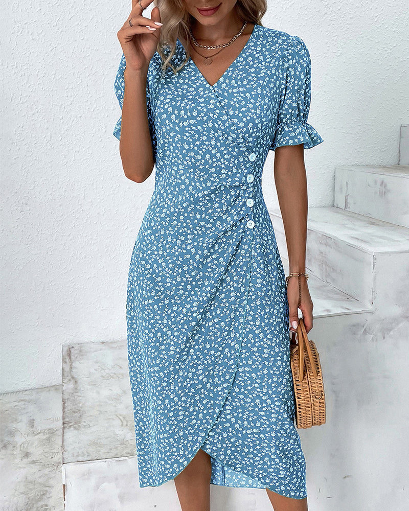 Luna – Robe portefeuille d’été pour femme à imprimé fleuri manches à volants