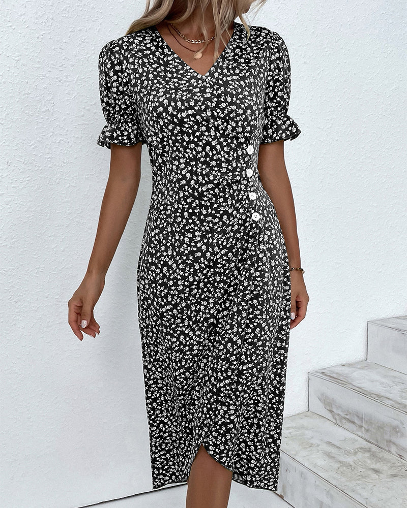 Luna – Robe portefeuille d’été pour femme à imprimé fleuri manches à volants