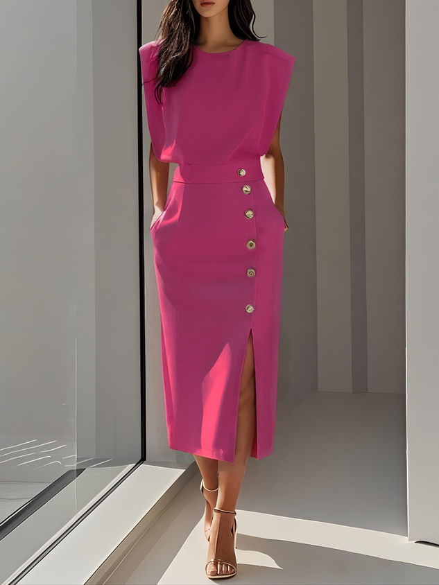 Florine – Robe midi élégante avec boutons femme
