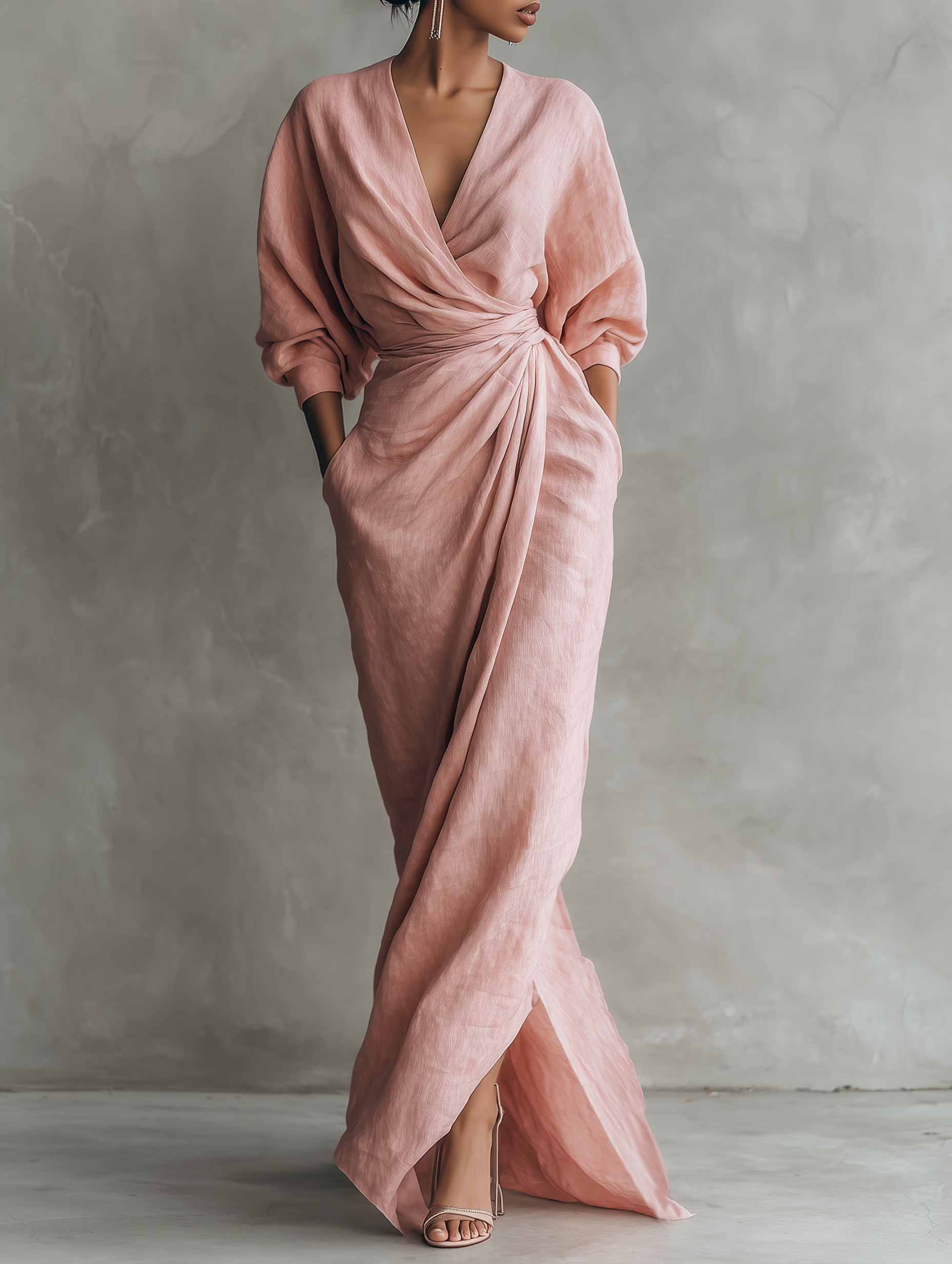 Manon – Robe maxi en mélange à col en V femme