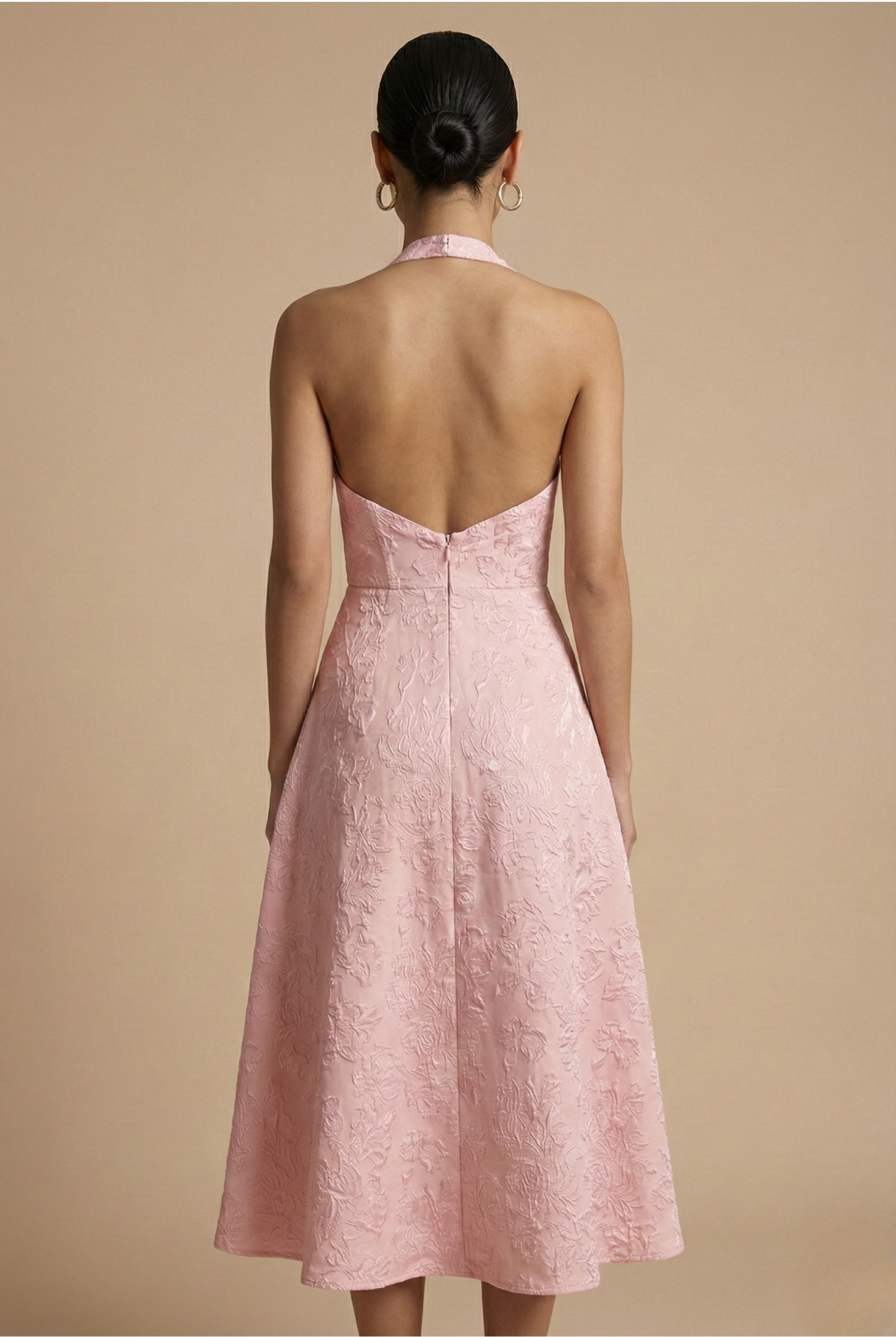 Anaïs – Robe midi dos-nu à corsage ajusté et jupe évasée femme