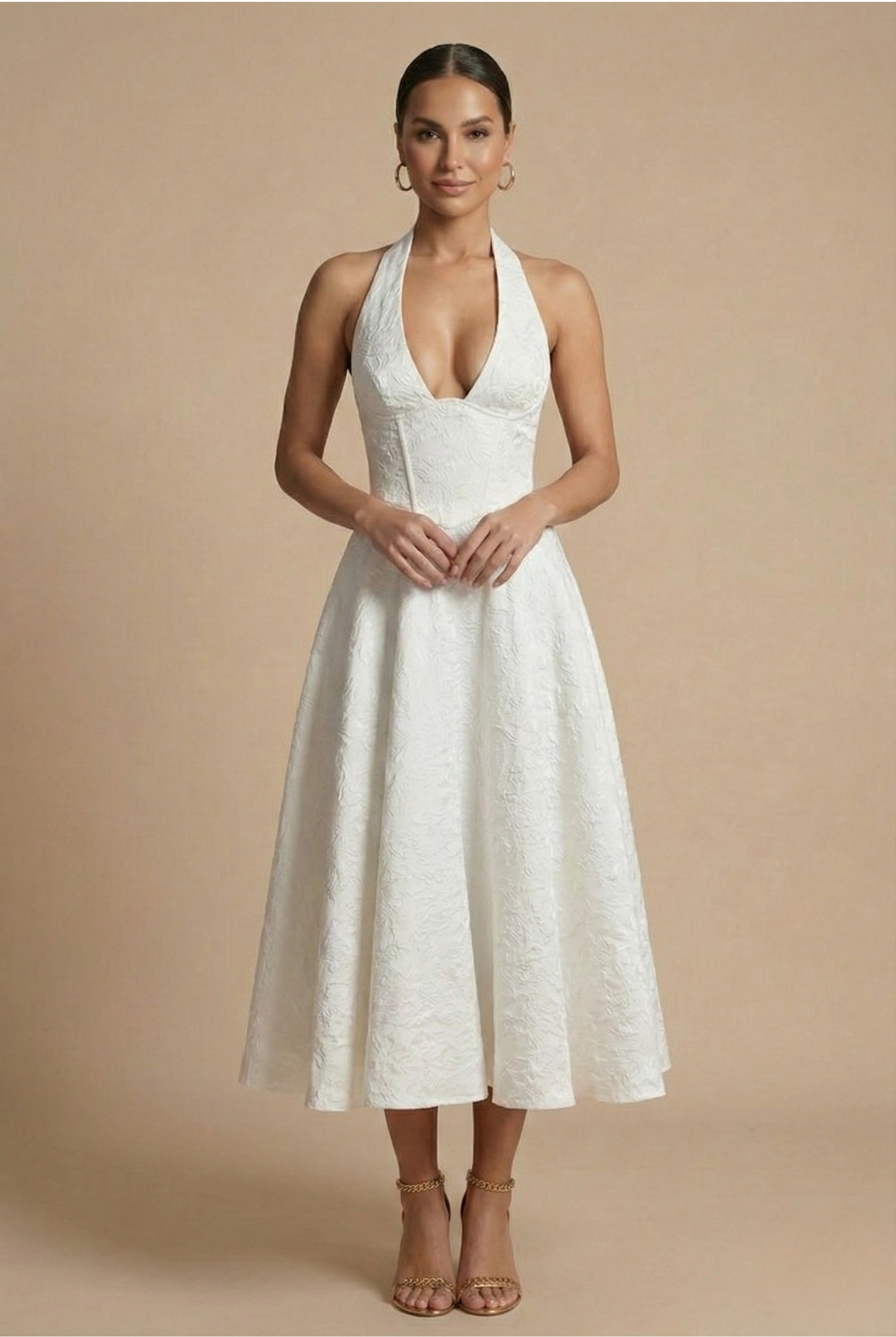 Anaïs – Robe midi dos-nu à corsage ajusté et jupe évasée femme