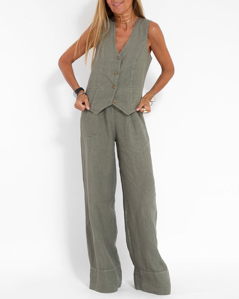 Amber – Ensemble avec gilet sans manches et pantalon large femme