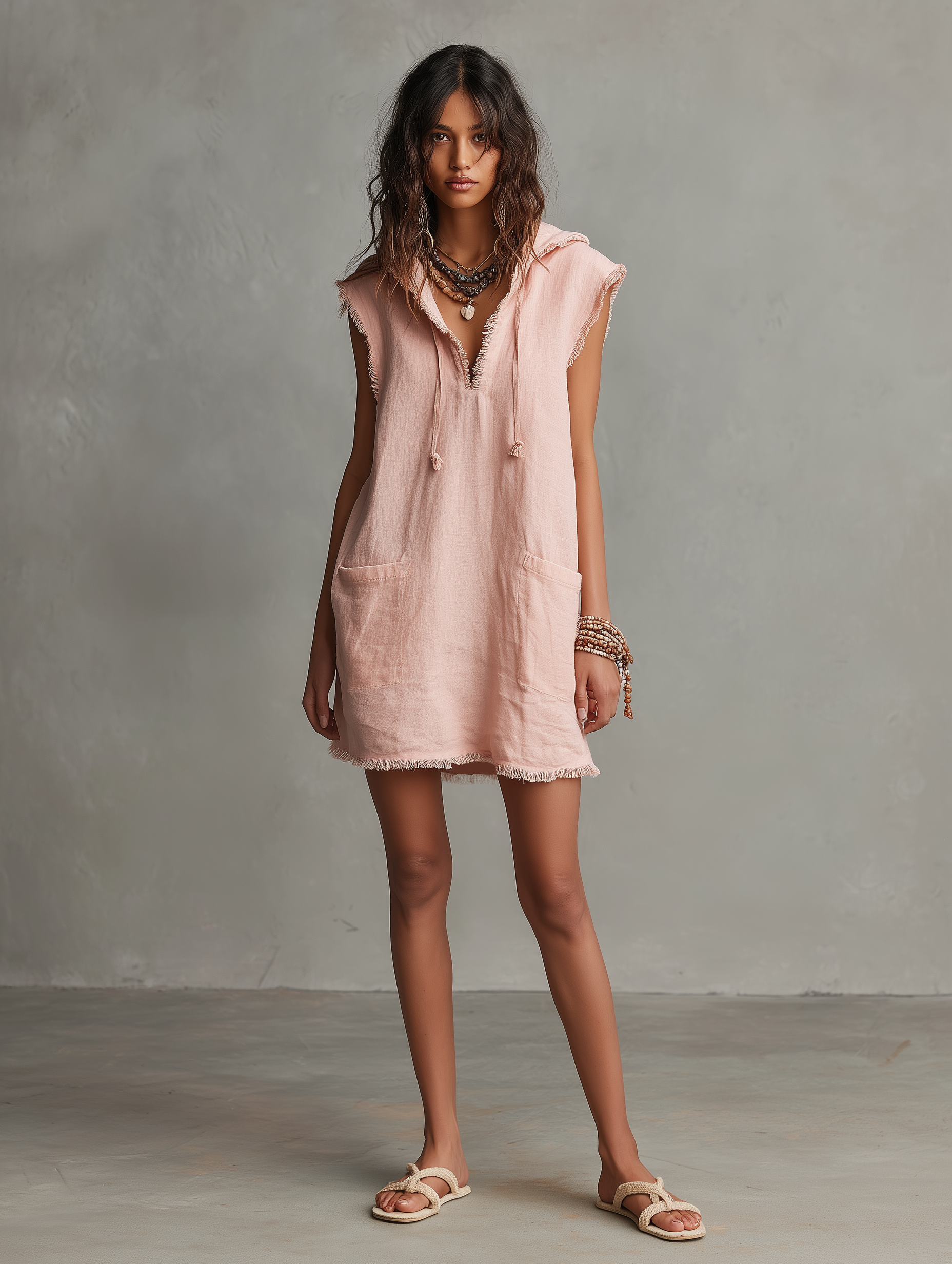 Romane – Robe mini sans manches en lin à capuche femme