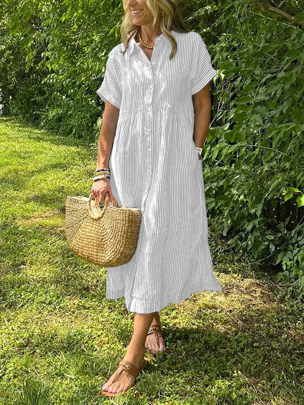 Romane – Robe chemise midi rayée boutonnée femme