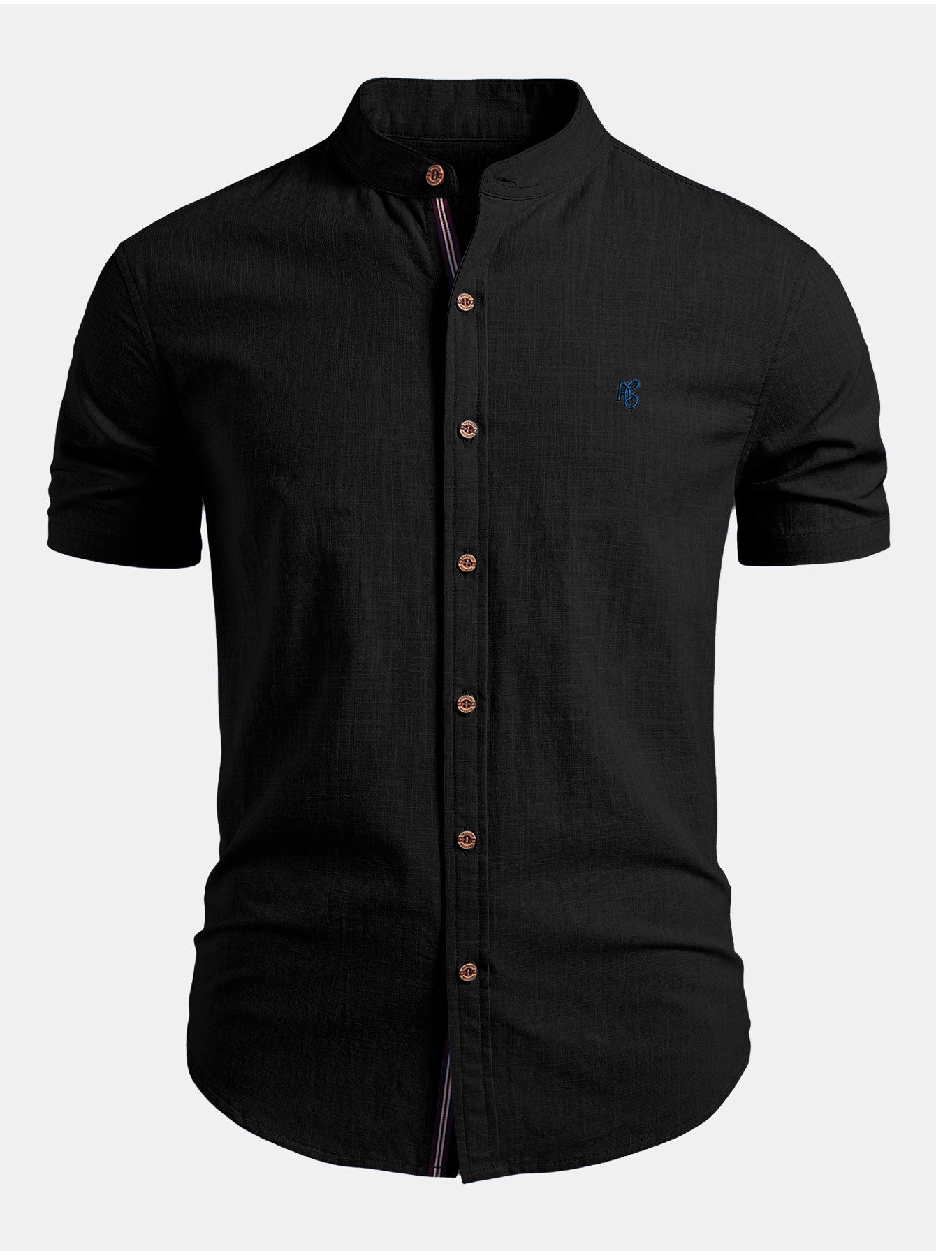 Chemise homme à manches courtes et col mao coupe ajustée