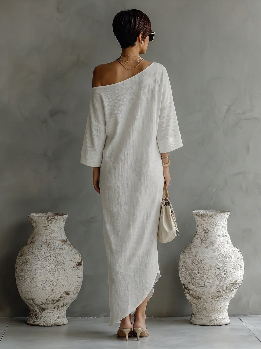 Manon – Robe maxi à une épaule en lin mélangé, élégante femme