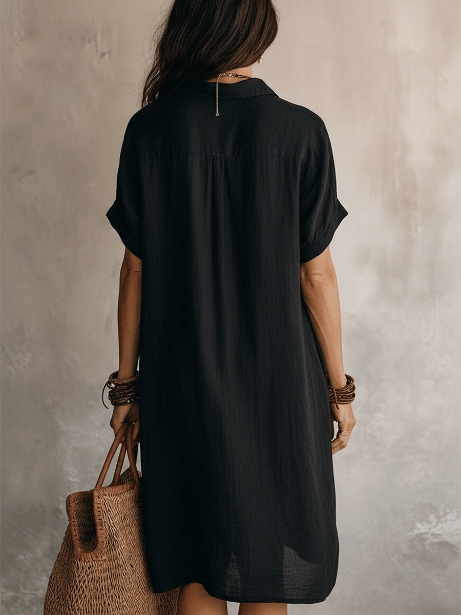 Robe chemise midi en lin et coton à manches courtes