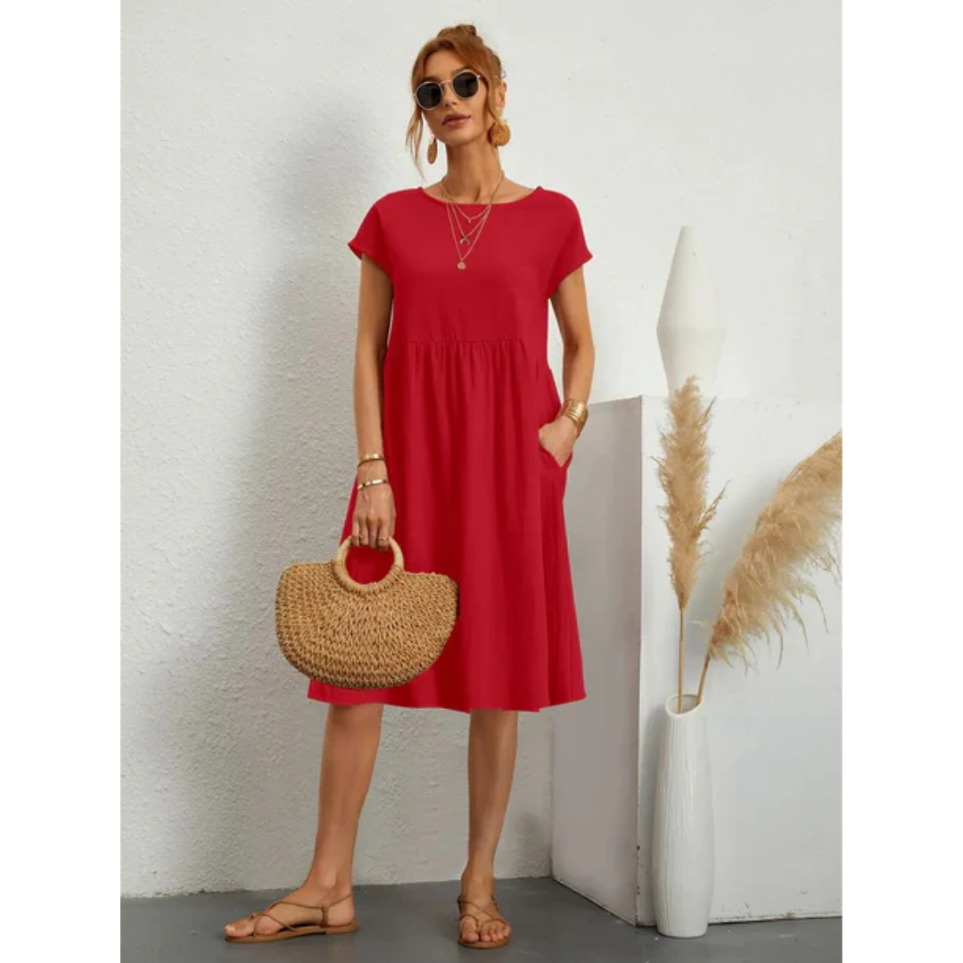 Valérie – Robe midi d’été élégante à manches courtes femme