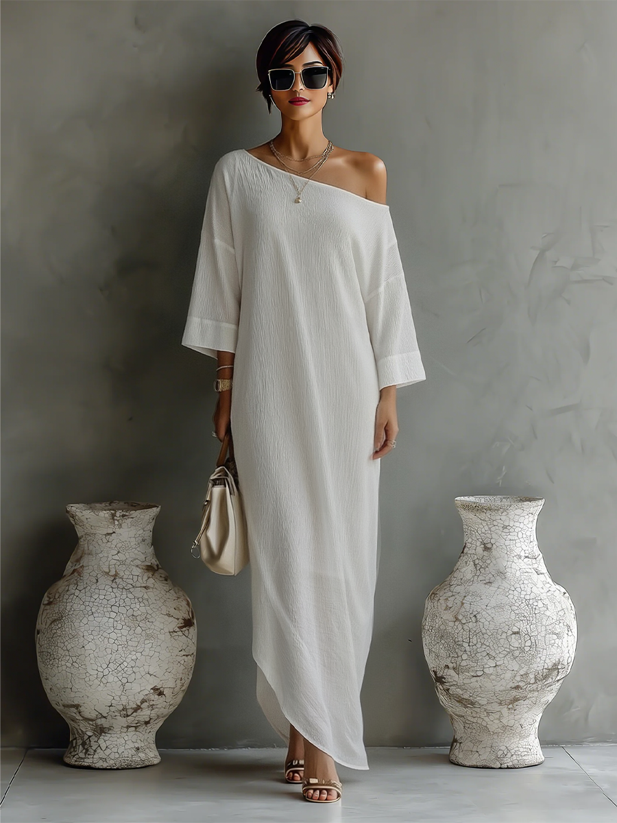 Manon – Robe maxi à une épaule en lin mélangé, élégante femme
