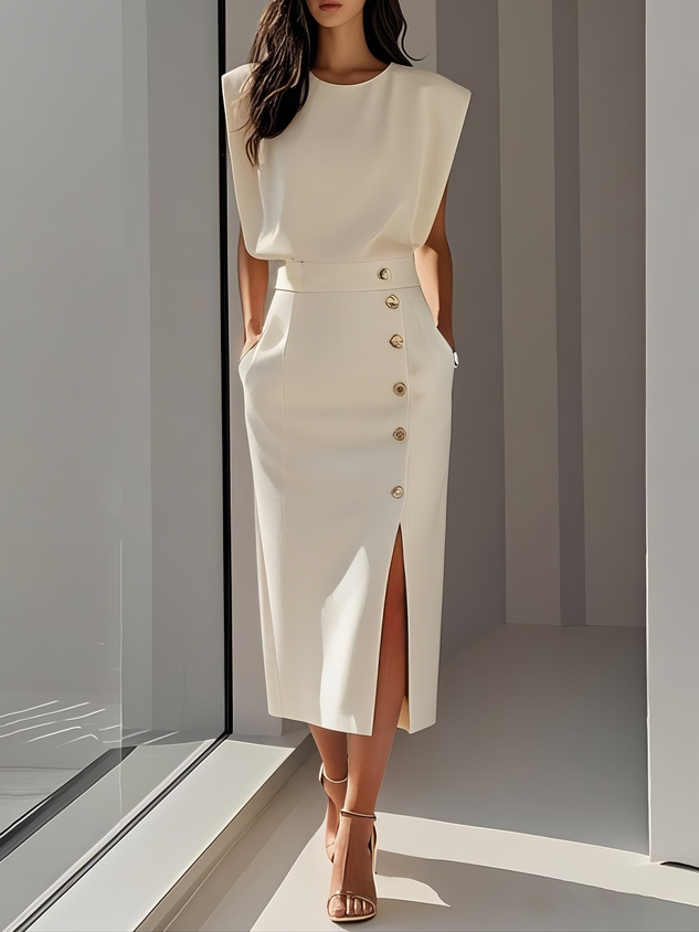 Florine – Robe midi élégante avec boutons femme