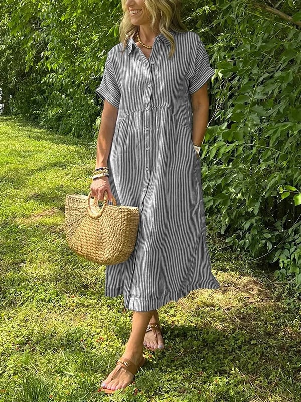 Romane – Robe chemise midi rayée boutonnée femme