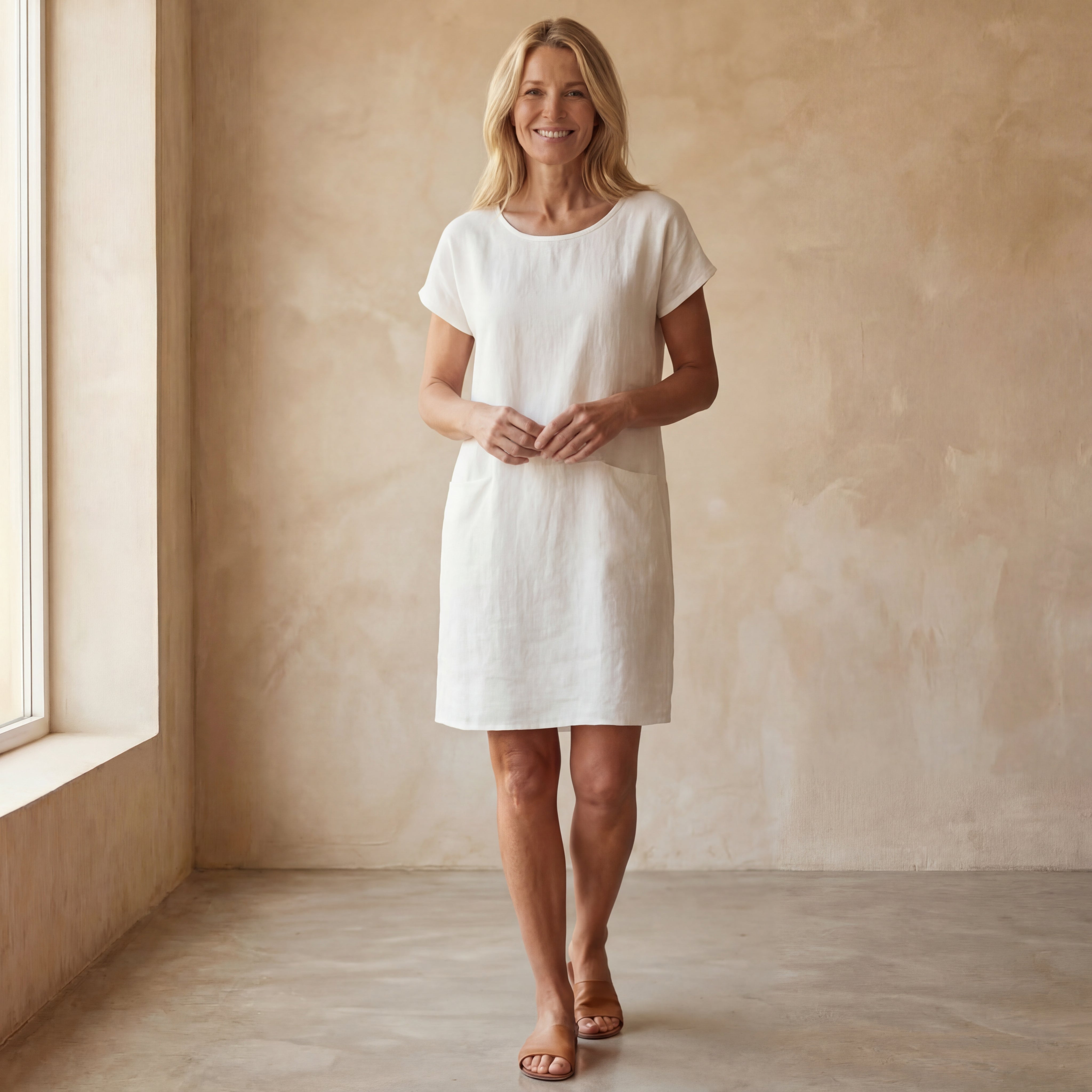 Robe bohème en coton à décolleté rond et manches courtes