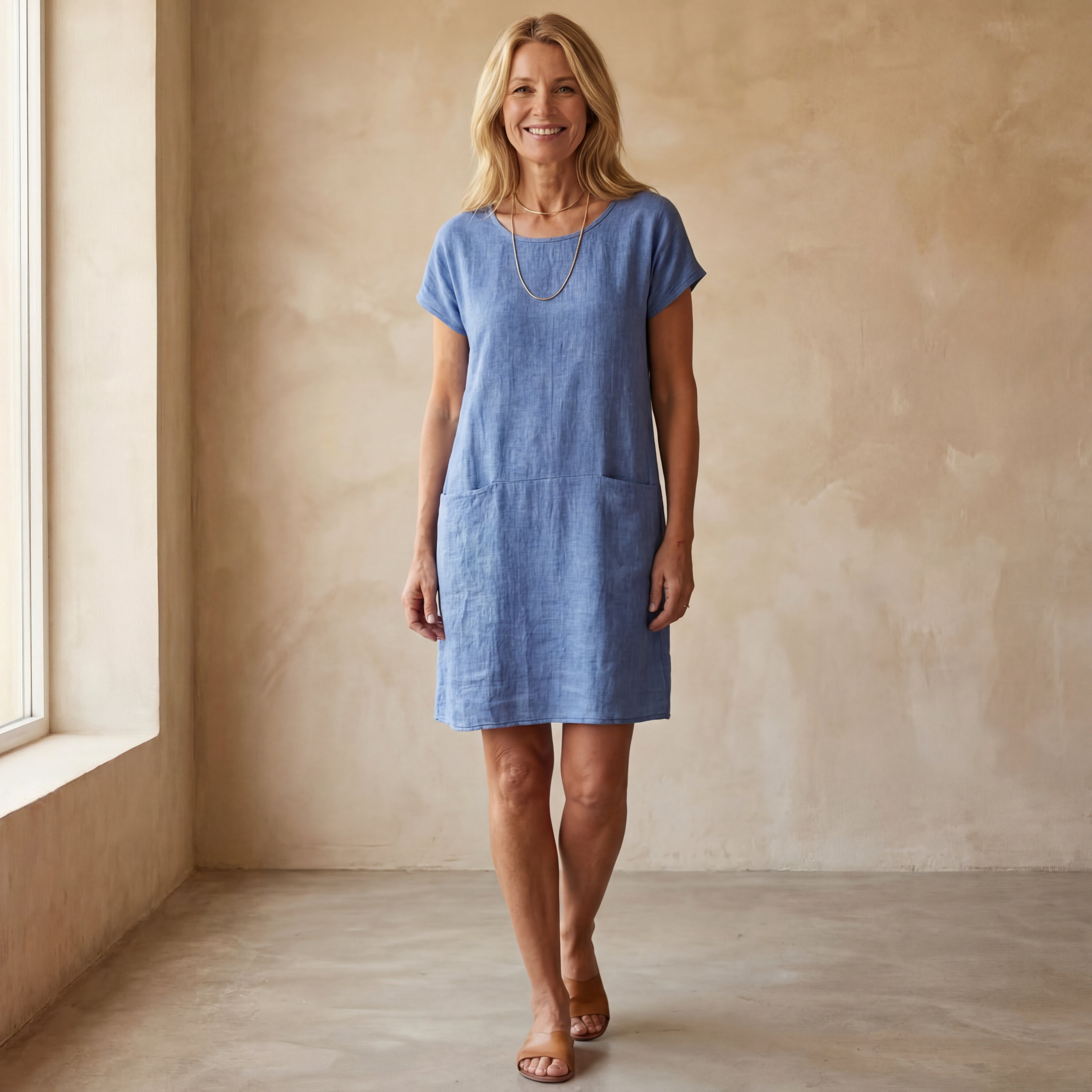 Robe bohème en coton à décolleté rond et manches courtes