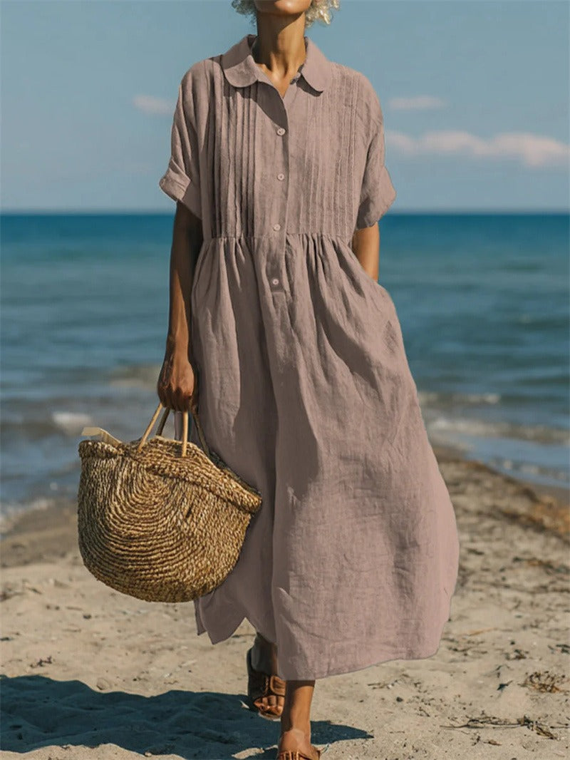Aurélie – Robe chemise d'été élégante boutonnée femme