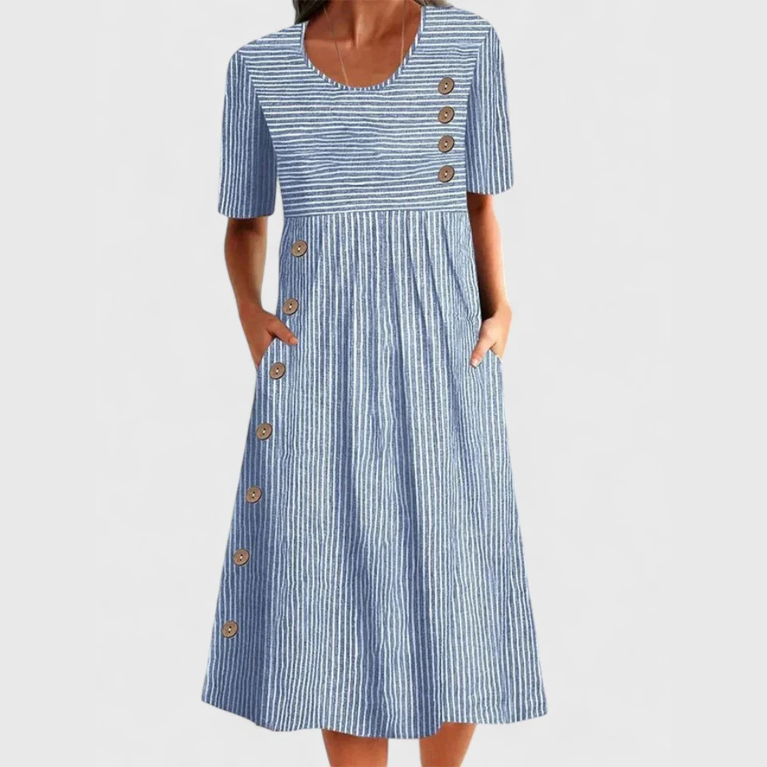 Apolline – Robe midi à rayures avec détails boutonnés femme