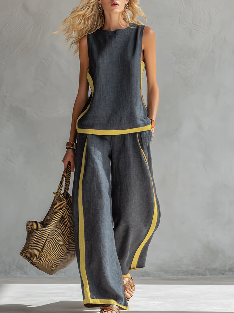 Bérangère – Ensemble élégant avec top sans manches et pantalon femme