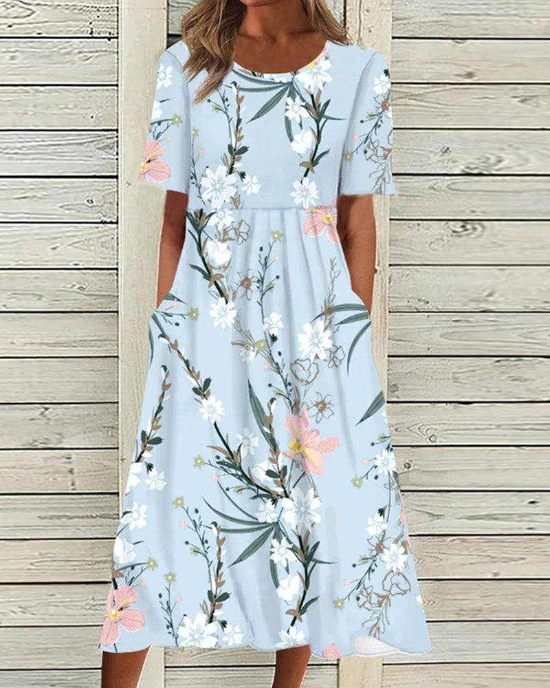 Élodie – Robe midi imprimée à manches courtes femme