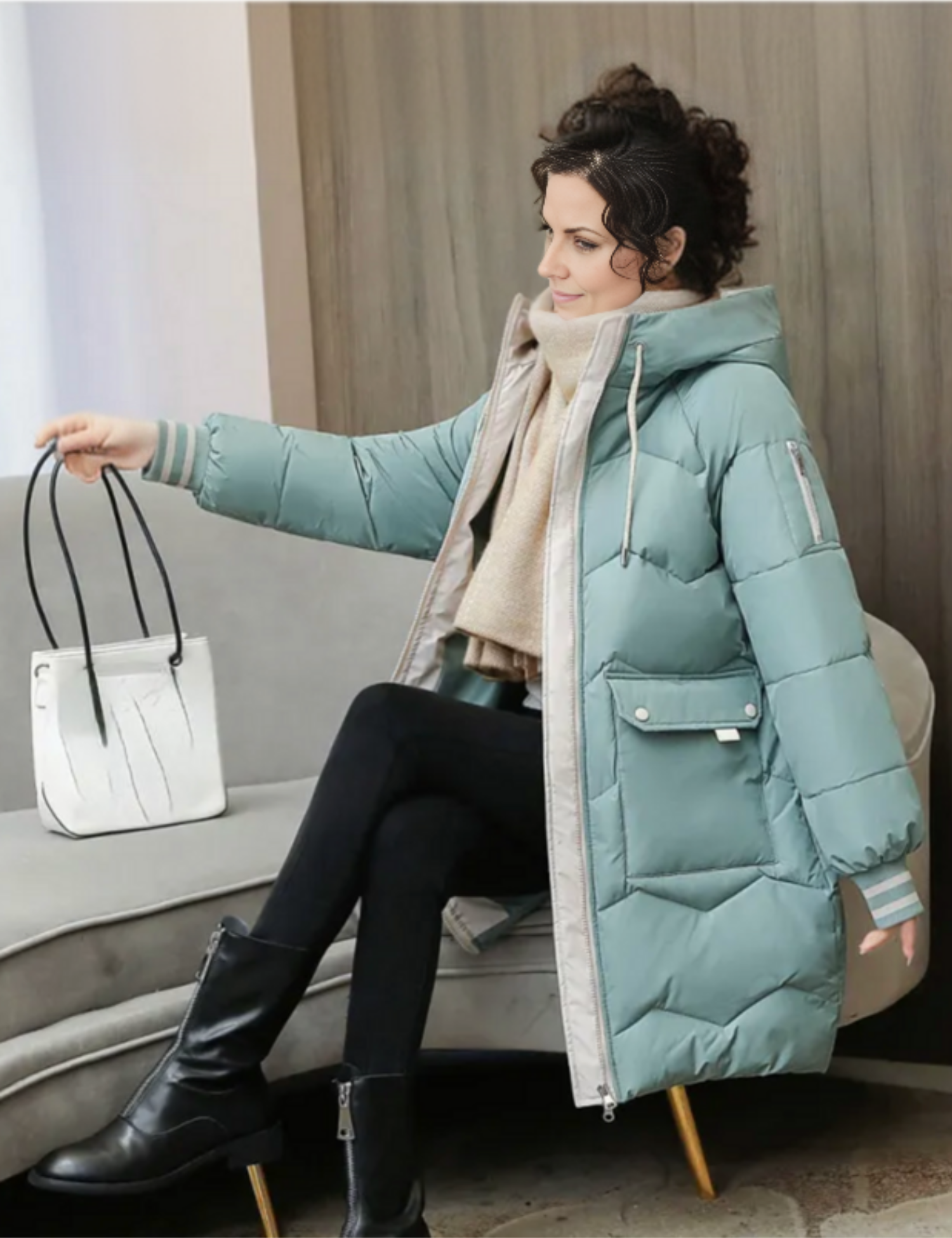 Félicia – Long manteau d’hiver chaud à capuche femme