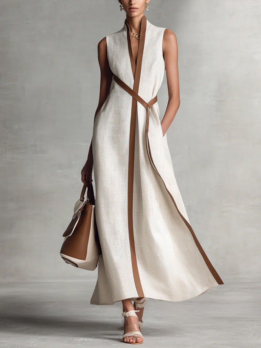 Chloé – Robe longue en lin sans manches coupe fluide
