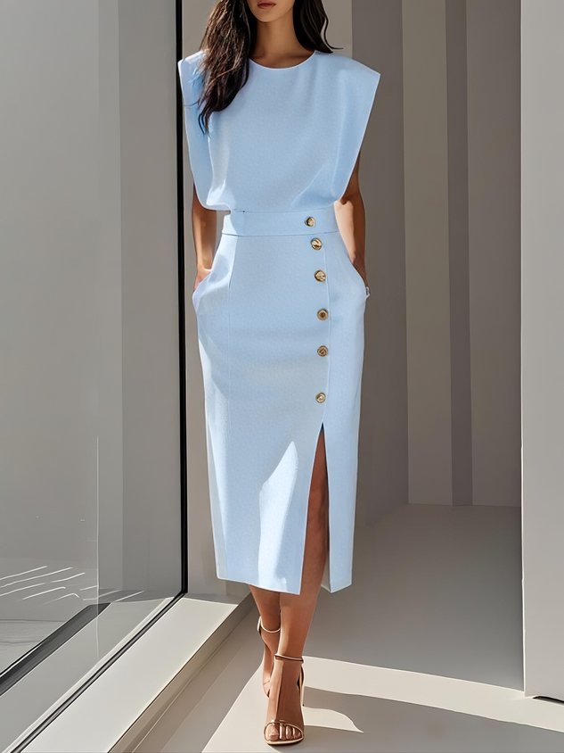 Florine – Robe midi élégante avec boutons femme