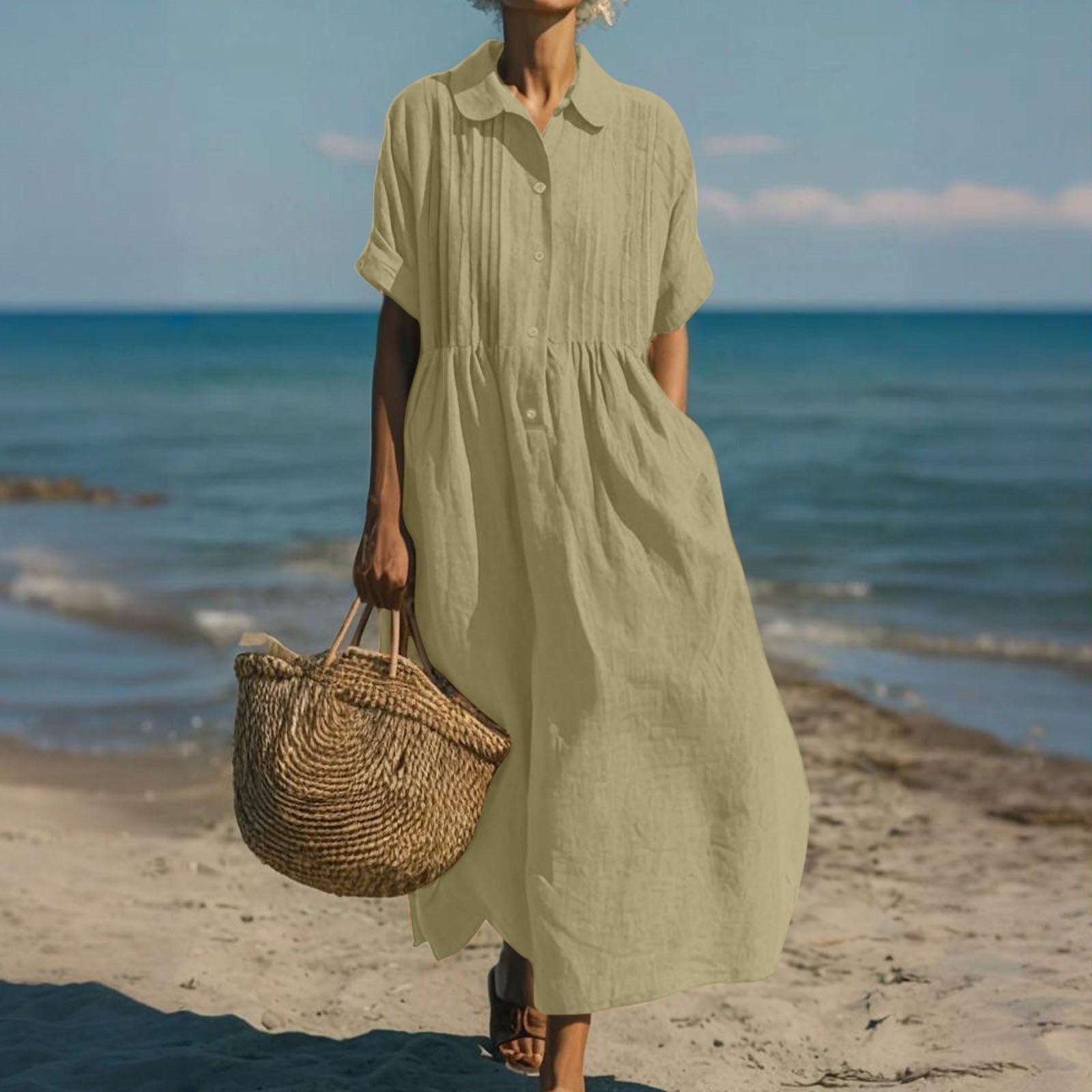 Aurélie – Robe chemise d'été élégante boutonnée femme