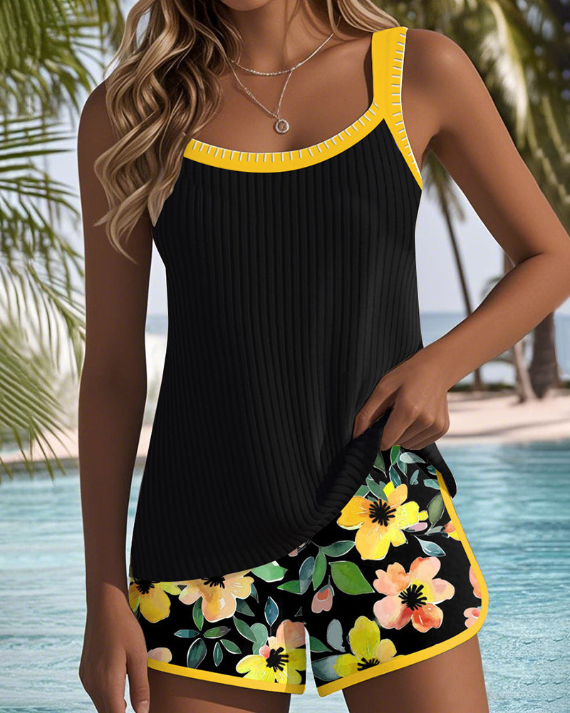 Tankini femme deux pièces avec short, maillot de bain couvrant léger