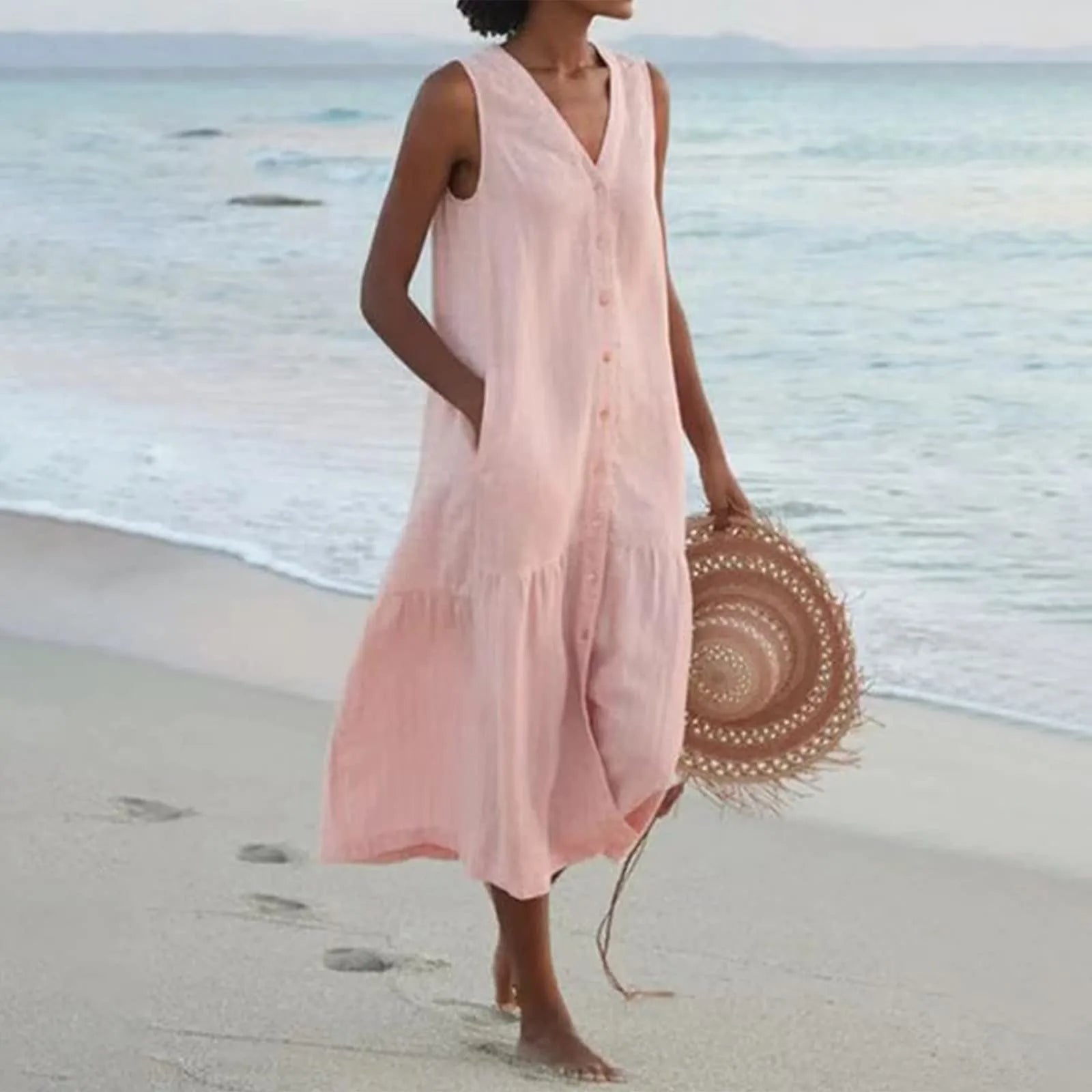 Apolline – Robe midi d’été boutonnée femme