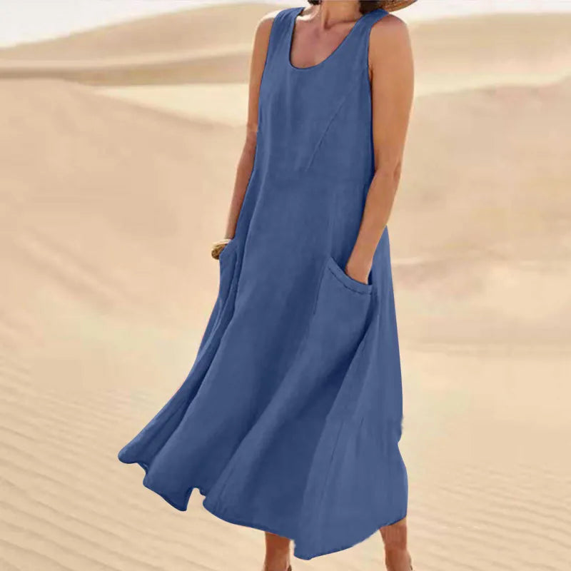Julie – Robe midi d’été à col rond femme
