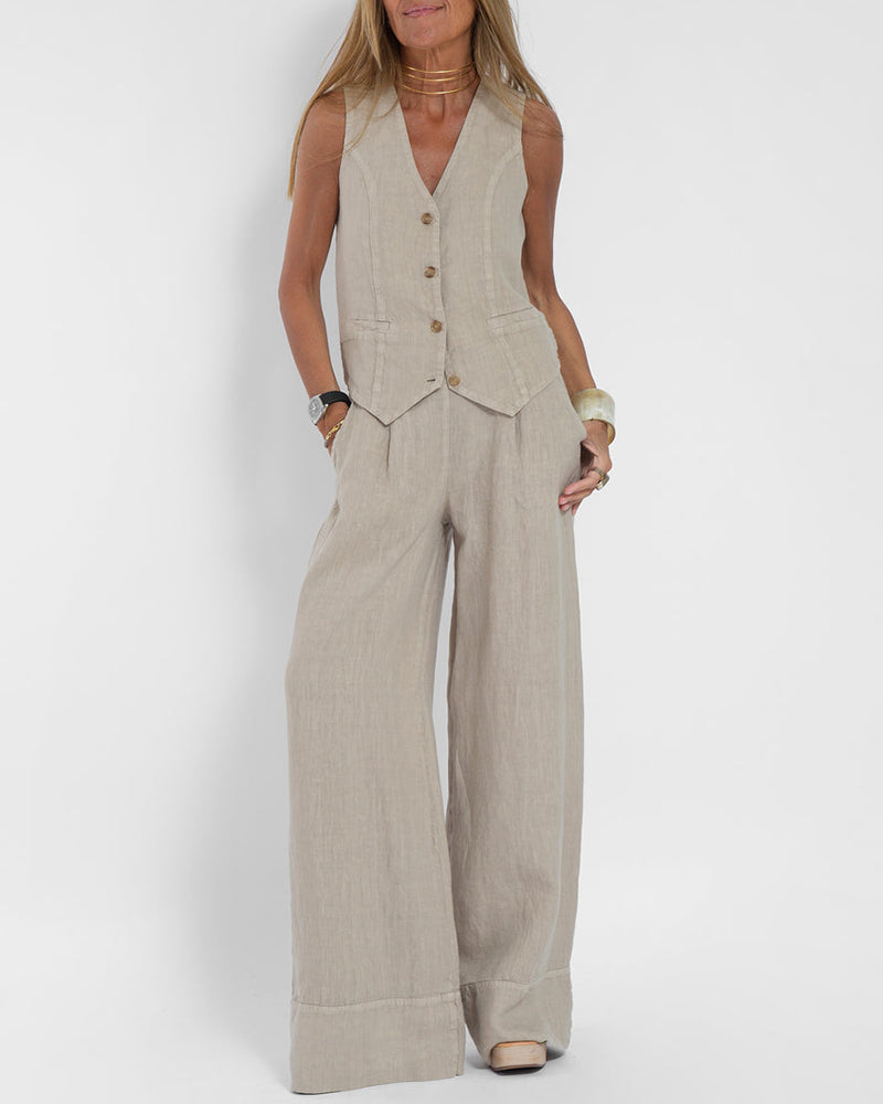 Amber – Ensemble avec gilet sans manches et pantalon large femme