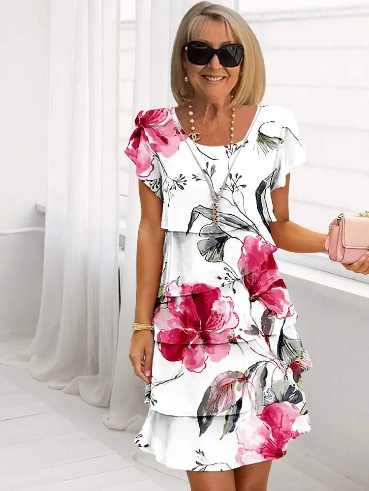 Lison – Robe mini plissée à volants imprimé floral femme