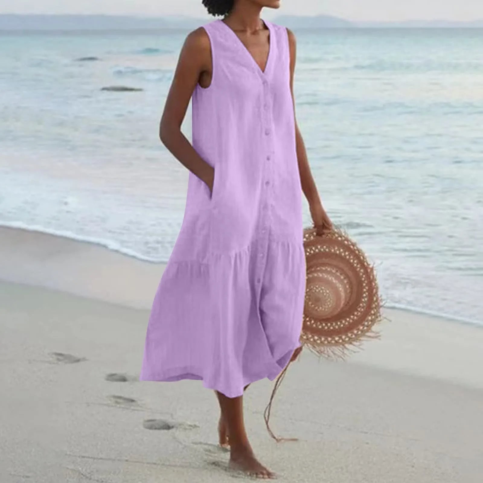 Apolline – Robe midi d’été boutonnée femme