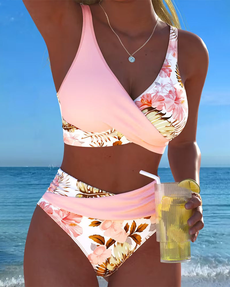 Ensemble tankini femme imprimé sans manches à dos nu avec short assorti