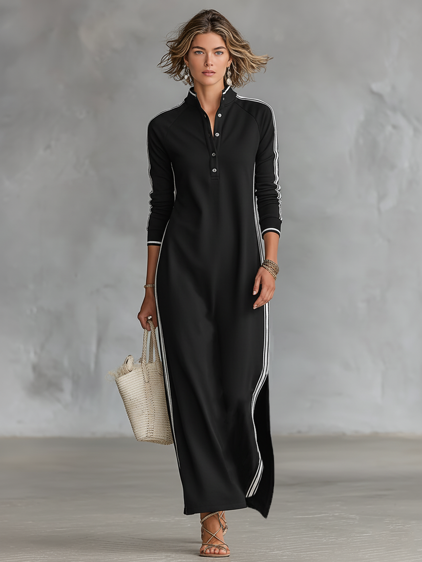 Hélène – Robe sweat maxi à boutons et col femme