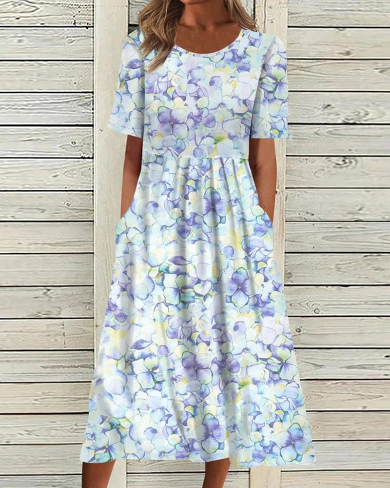 Élodie – Robe midi imprimée à manches courtes femme