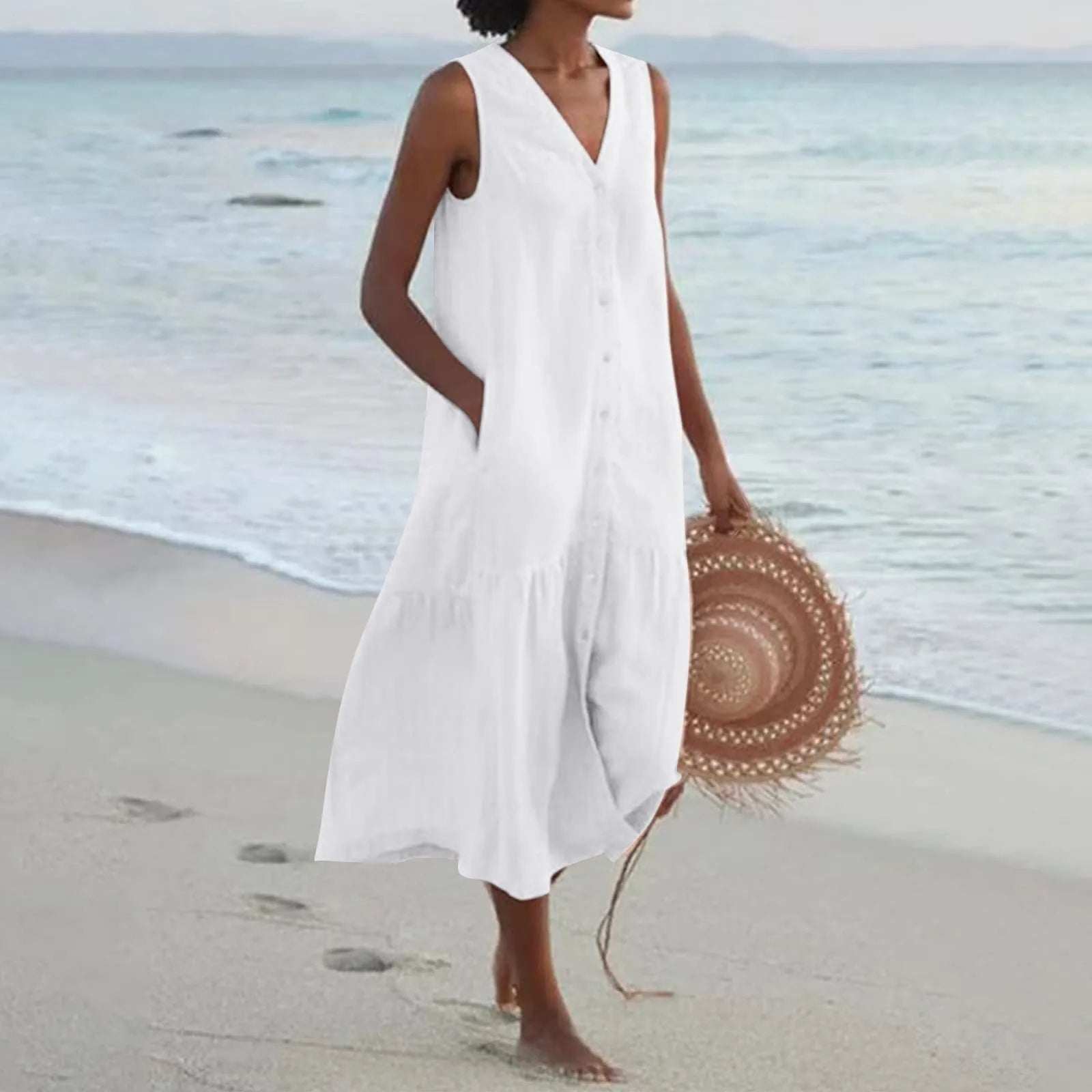 Apolline – Robe midi d’été boutonnée femme