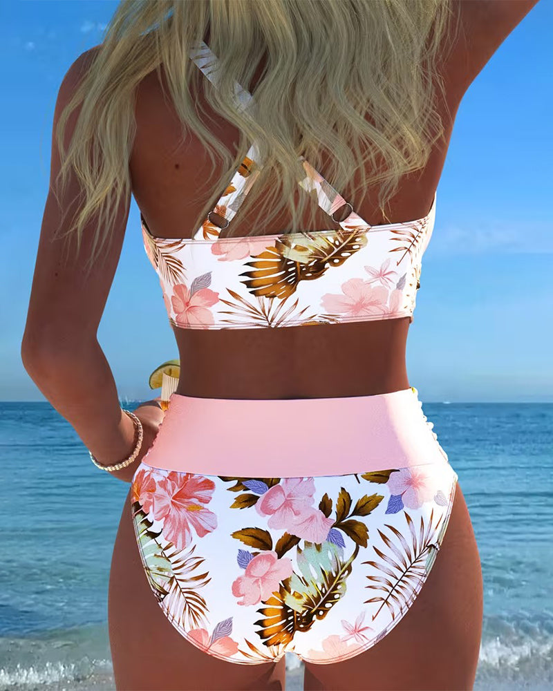 Ensemble tankini femme imprimé sans manches à dos nu avec short assorti
