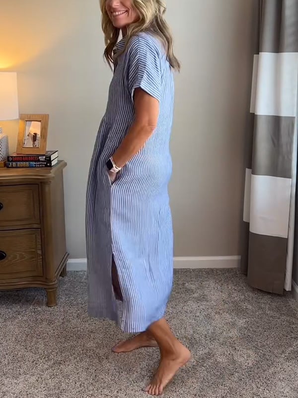 Romane – Robe chemise midi rayée boutonnée femme