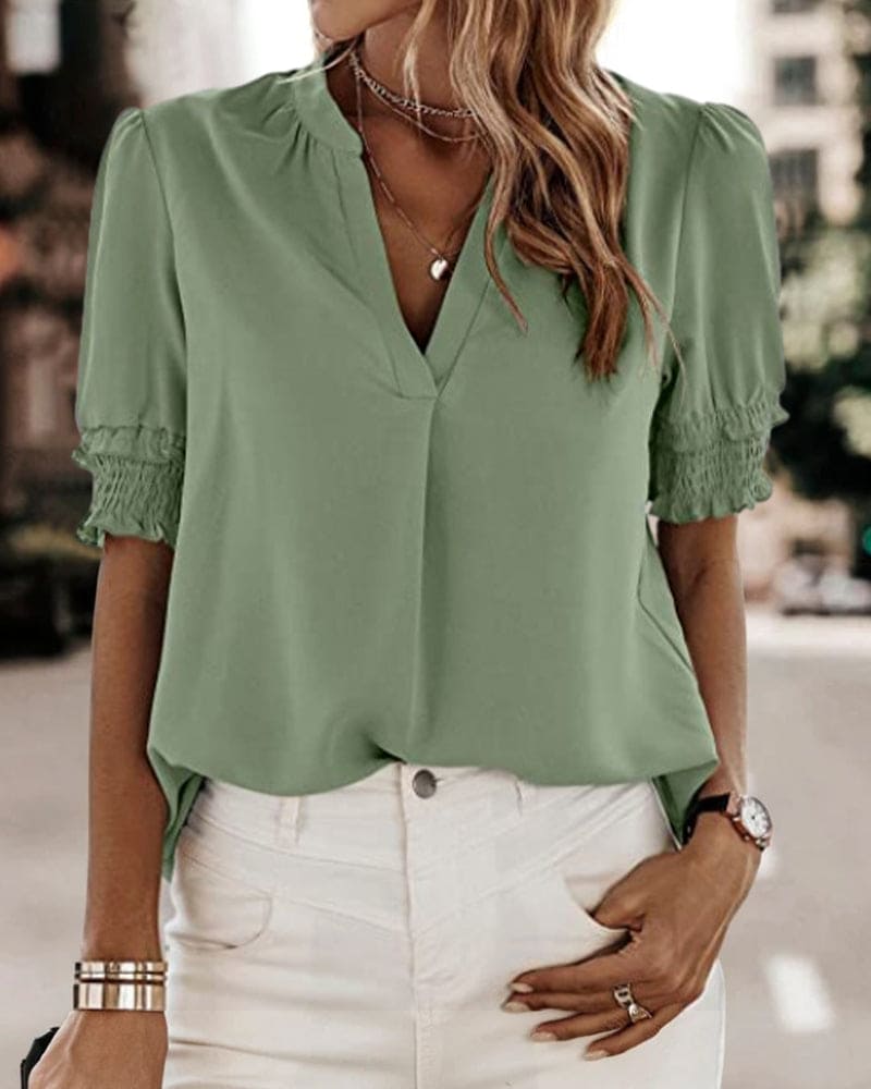 Capucine – Blouse à manches courtes et col en V femme