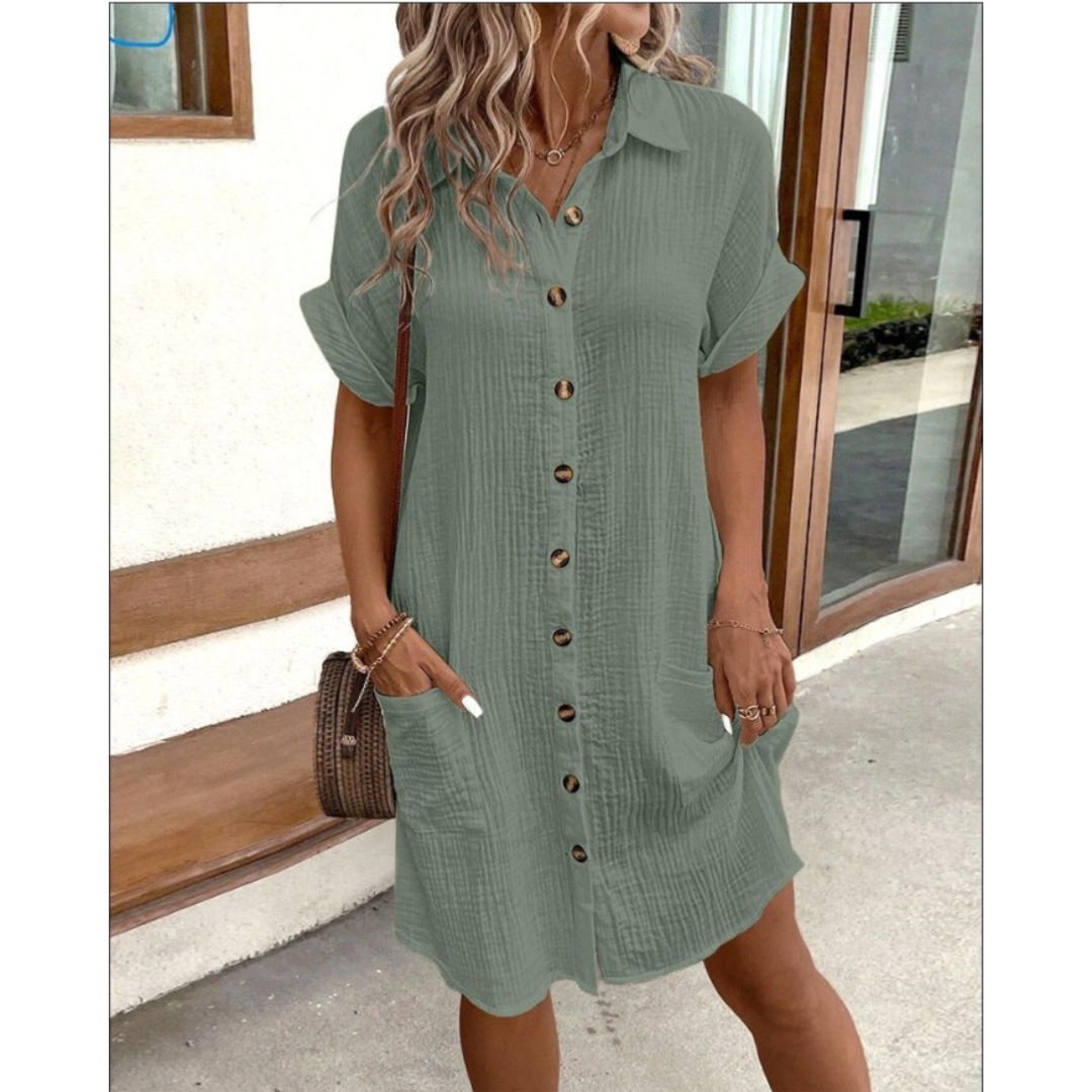 Estelle – Robe chemise d’été à patte de boutonnage femme