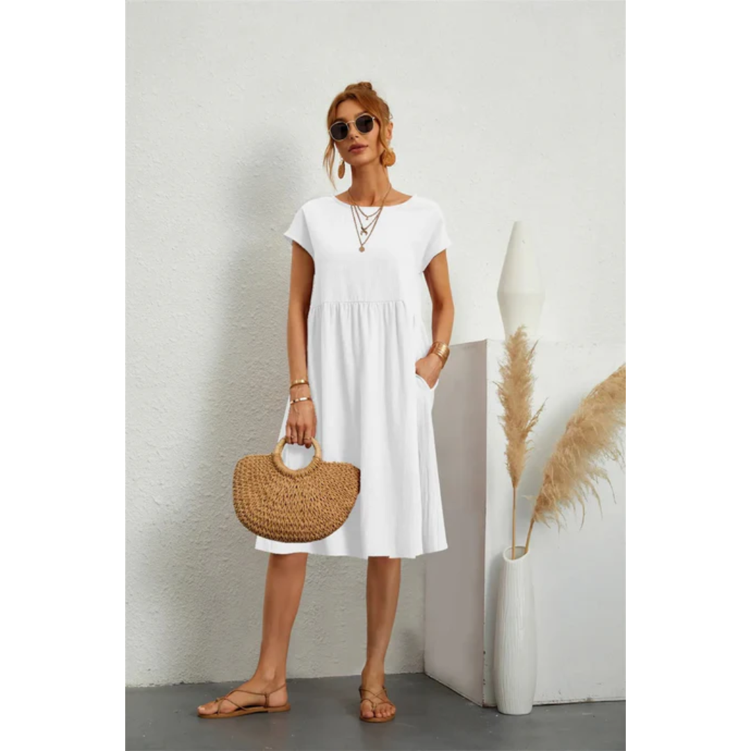 Valérie – Robe midi d’été élégante à manches courtes femme