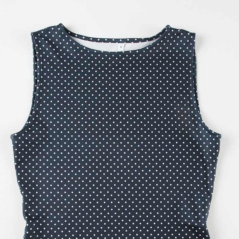 Lucie – Robe mini sans manches à pois avec taille ajustée femme