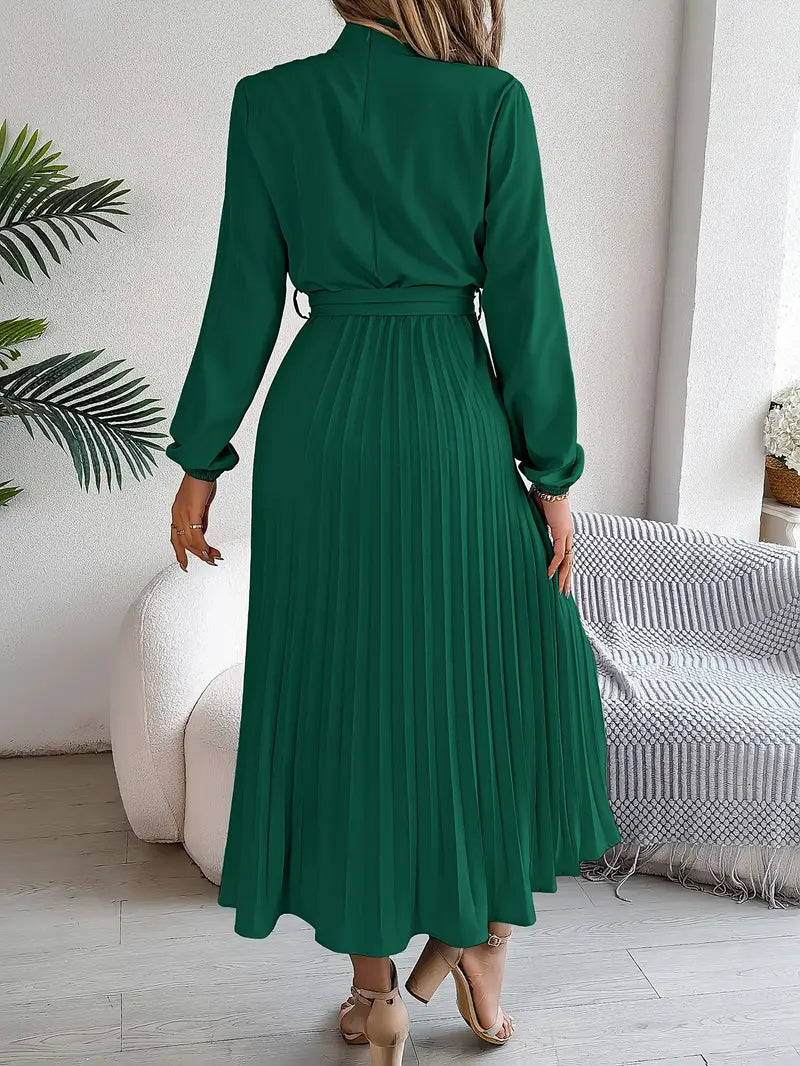Camille – Robe midi plissée à manches longues avec ceinture femme