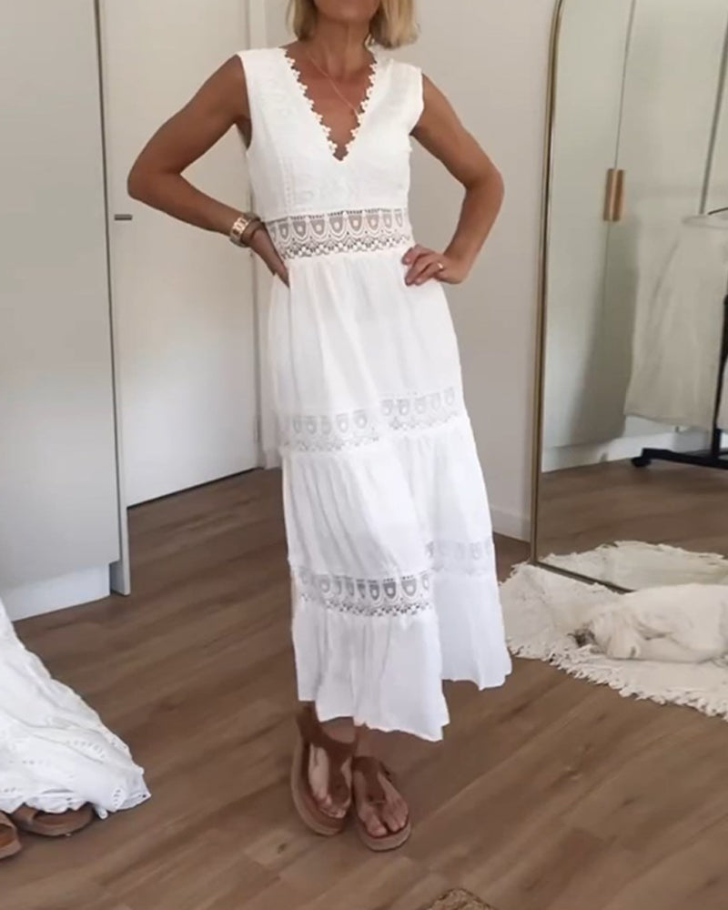 Alice – Robe midi bohème en dentelle à col V