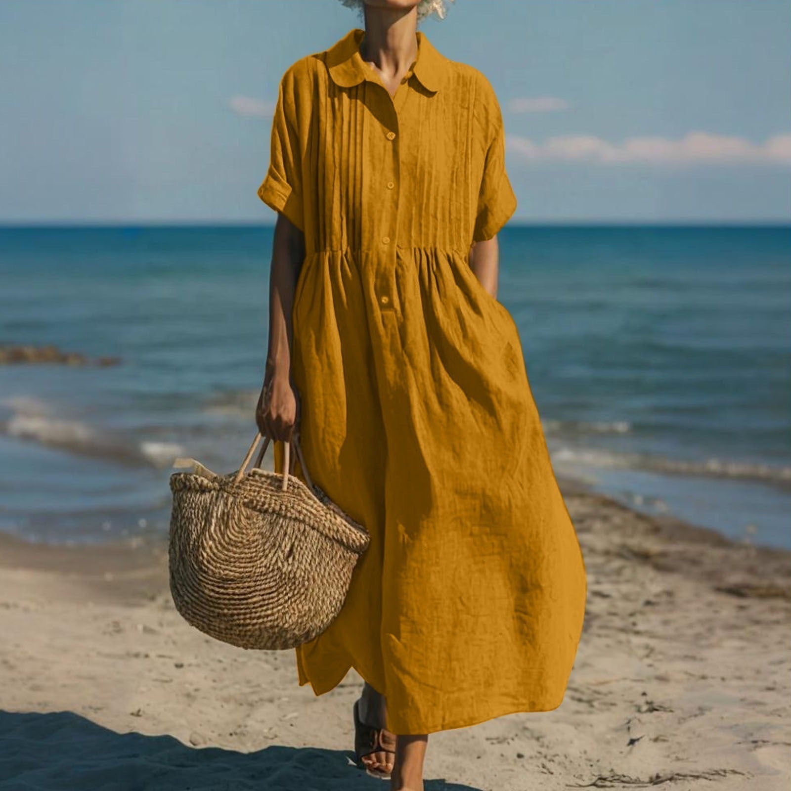 Aurélie – Robe chemise d'été élégante boutonnée femme