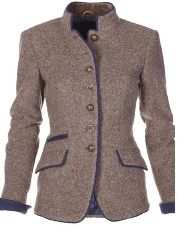 Blazer en laine pour femme automne cintré chaud en tissu structuré avec finitions contrastées Apolline