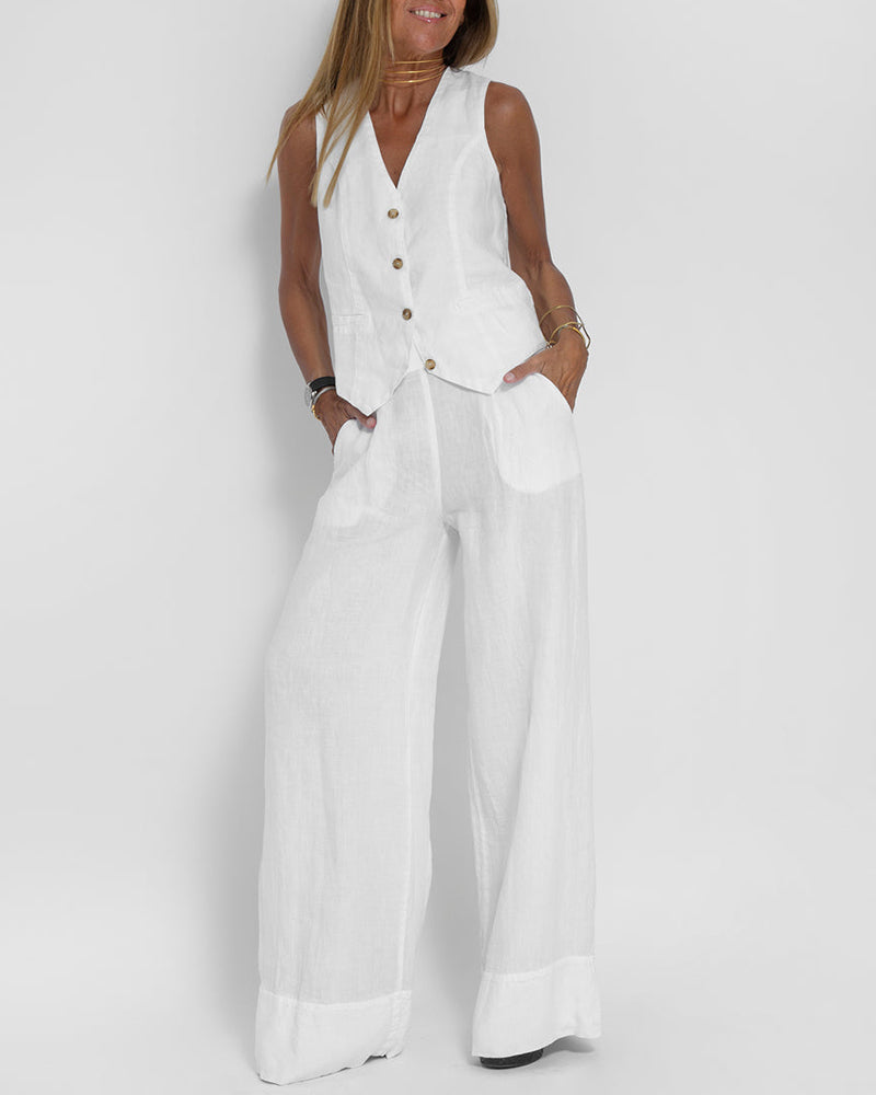 Amber – Ensemble avec gilet sans manches et pantalon large femme