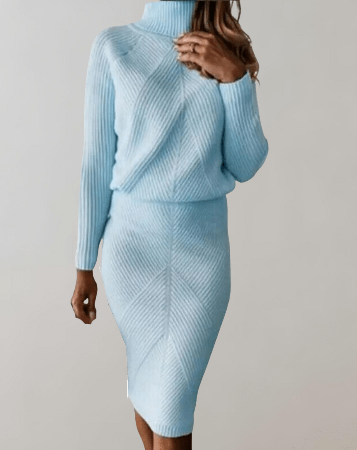 Mila – Ensemble deux pièces en maille avec col roulé et jupe ajustée femme