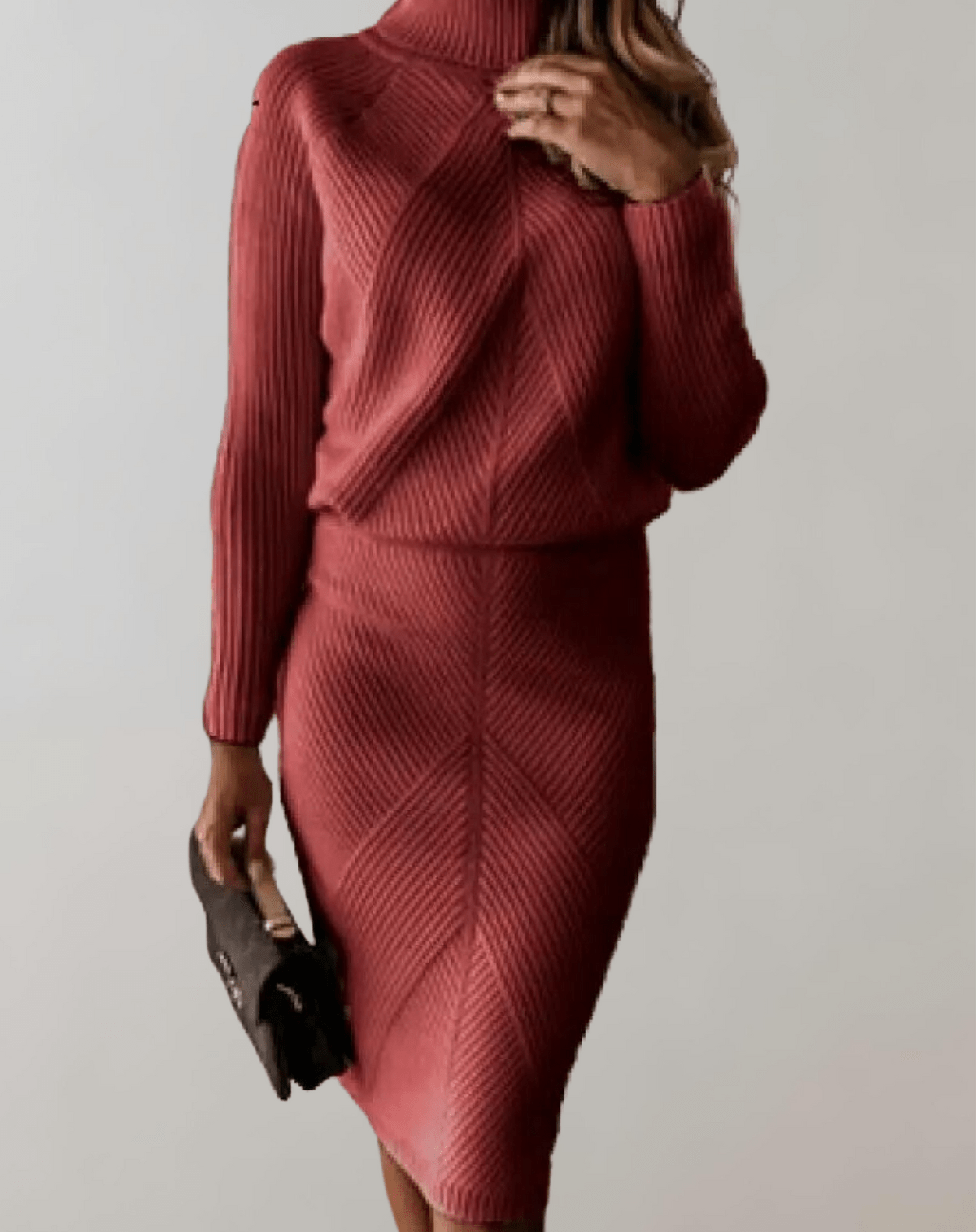 Mila – Ensemble deux pièces en maille avec col roulé et jupe ajustée femme