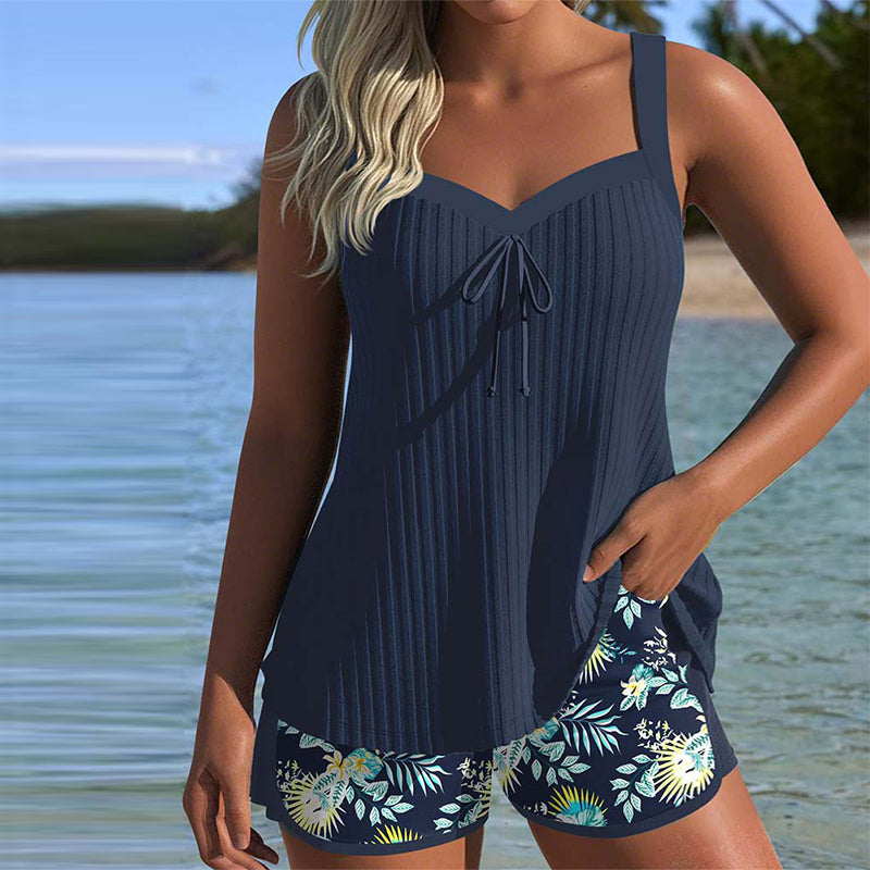 Tankini rayé femme avec short, maillot de bain séchage rapide